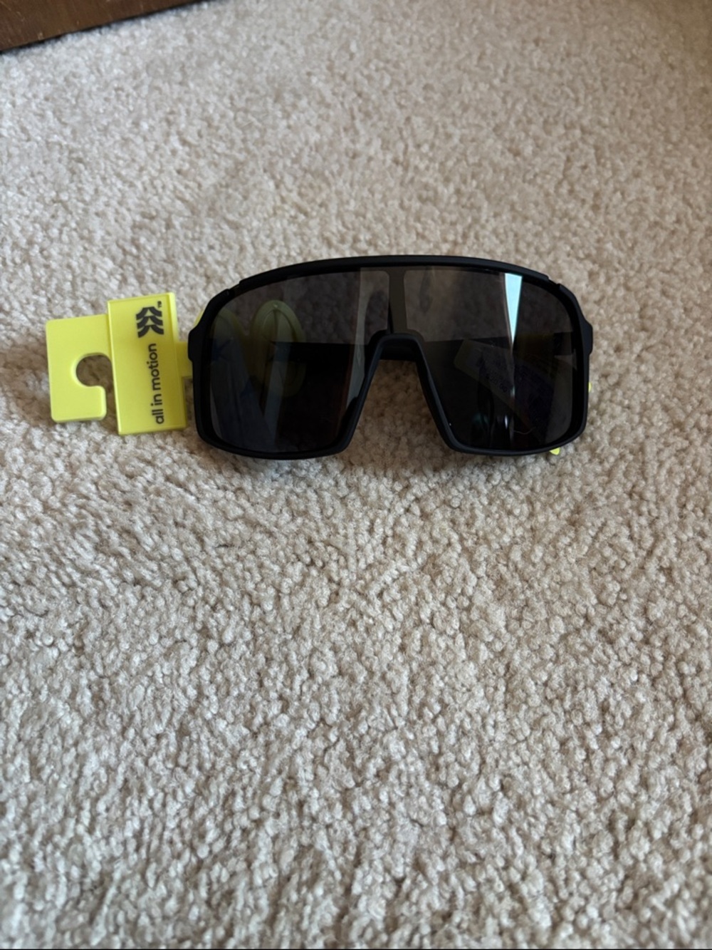 all in motion Black Sunglasses with Neon Yellow Tag Accent